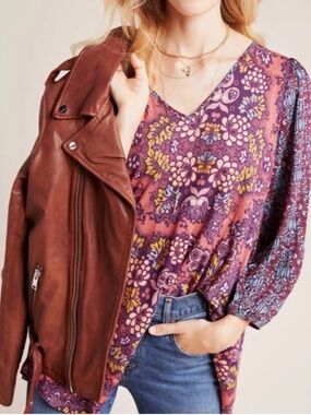 ANTHROPOLOGIE-MAEVE Mariella tunic boho top 💜🩷🩵